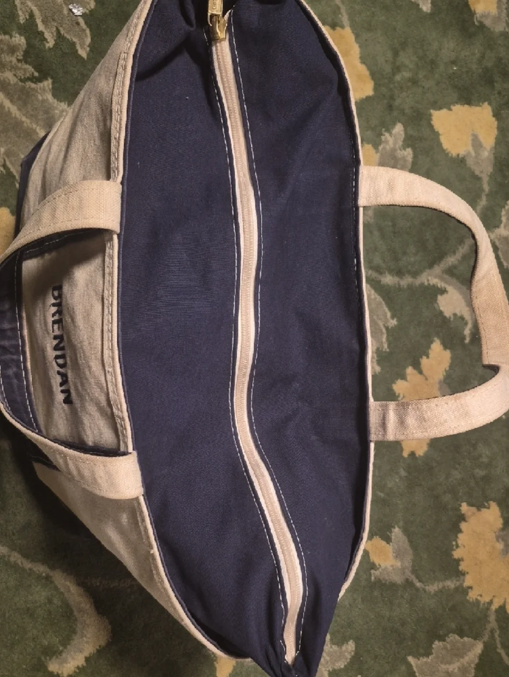 L.L. Bean Canvas Duffel Bag in Beige and Navy